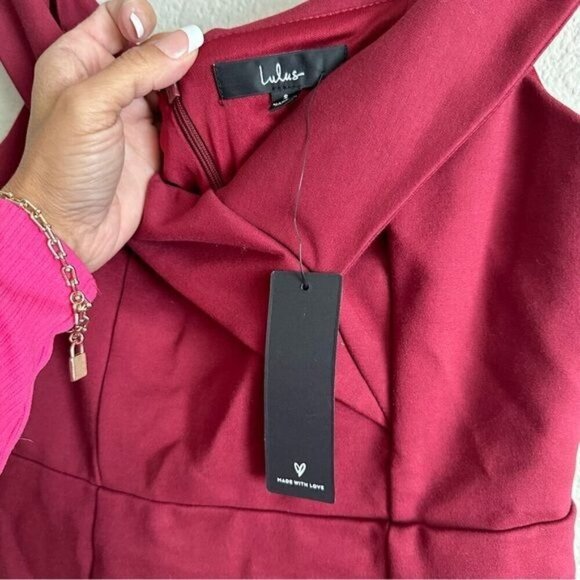 Lulu’s Classic Glam Burgundy Off-the-Shoulder Bodycon Dress Size Small - Picture 8 of 11